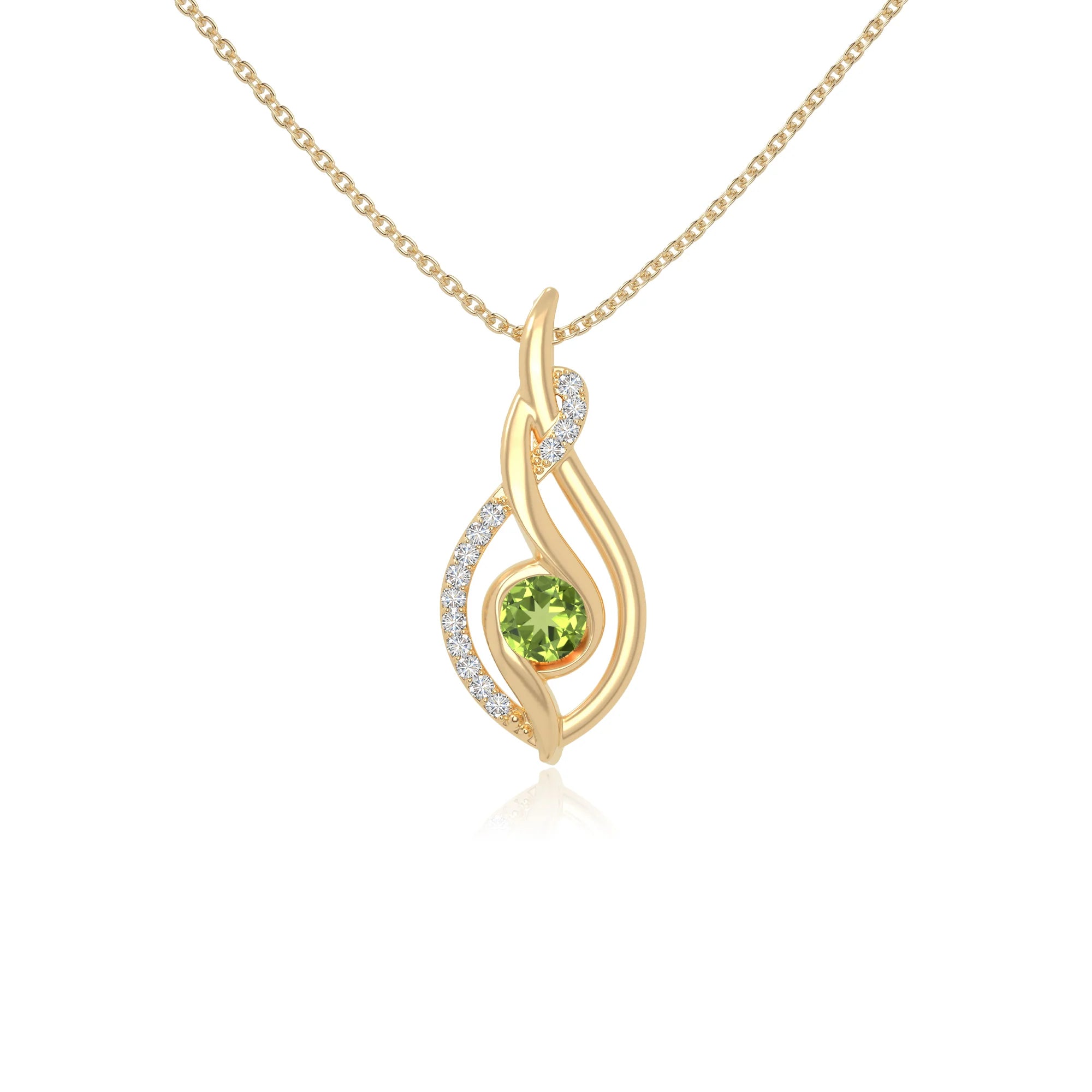 peridot twisted infinty knot necklaces in yellow gold vermeil 
