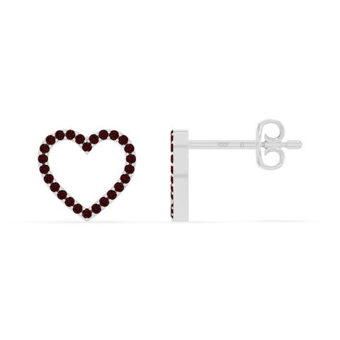 natural garnet heart stud earrings in sterling silver 