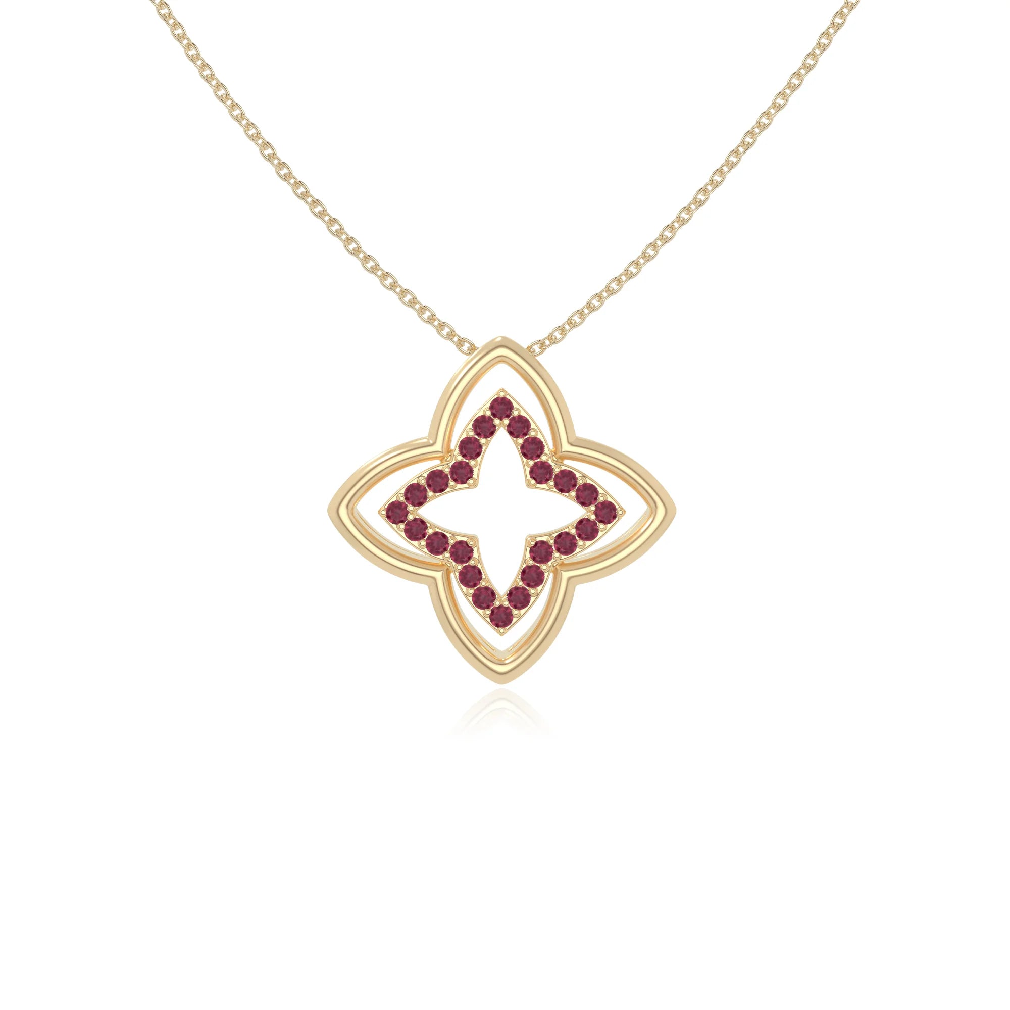 natural ruby 4 petal flower necklaces in yellow gold vermeil 