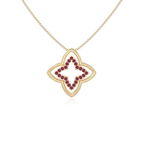 natural ruby 4 petal flower necklaces in yellow gold vermeil 