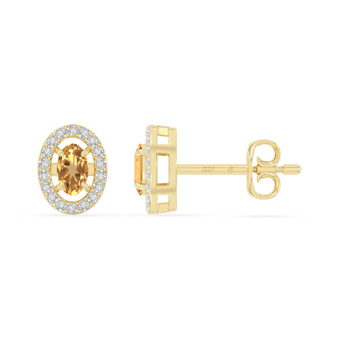 natural citrine halo stud earrings in yellow gold vermeil 