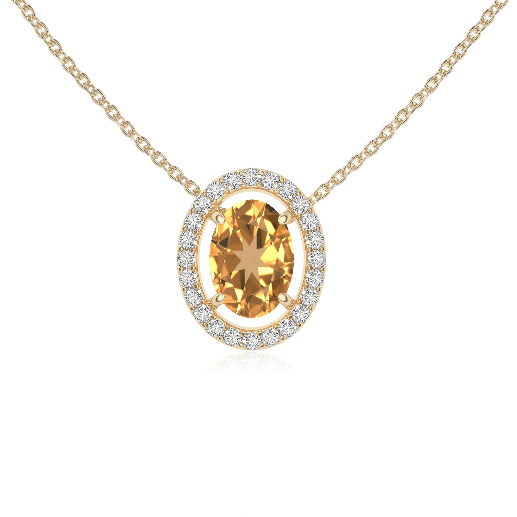 natural citrine solitaire halo necklaces in yellow gold vermeil 