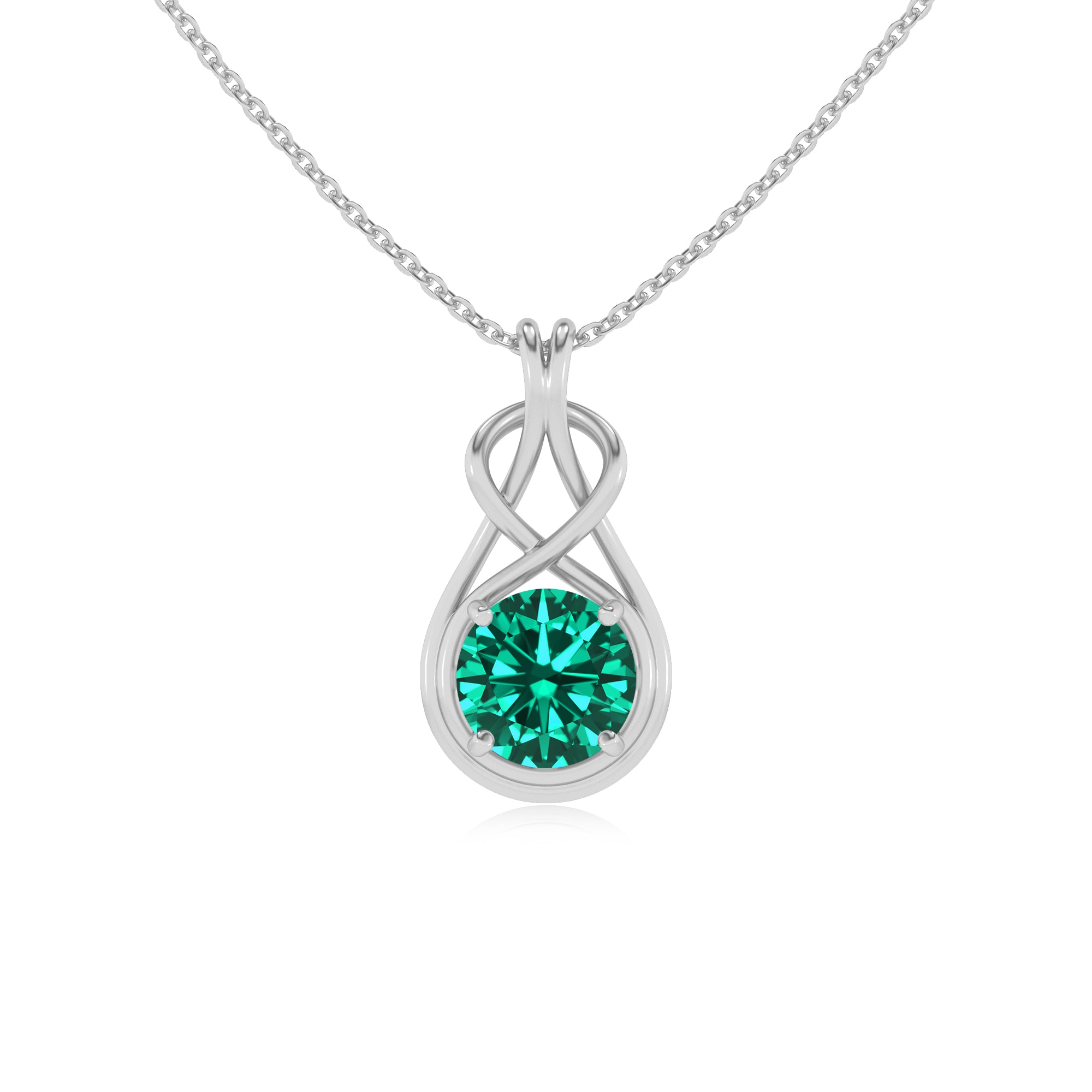 lab grown emerald round shape solitaire infinity knot pendant necklace