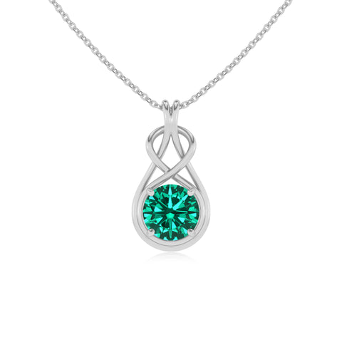 lab grown emerald round shape solitaire infinity knot pendant necklace