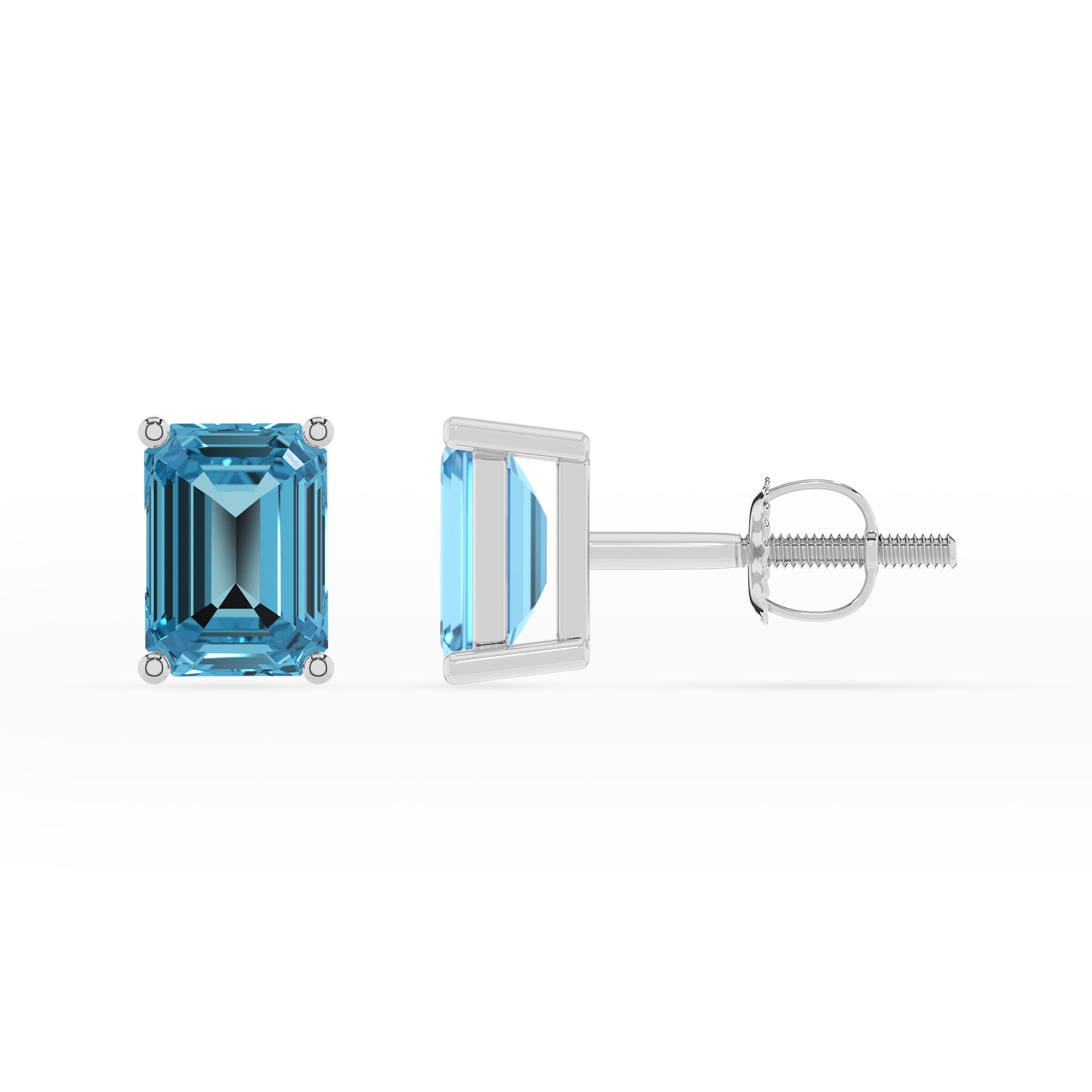 natural swiss blue topaz emerald cut stud earrings 