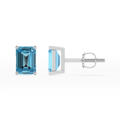 natural swiss blue topaz emerald cut stud earrings 