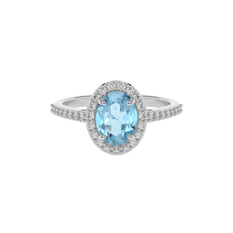 lab grown aquamarine oval half eterity halo solitaire engagement ring