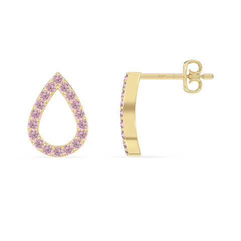 natural pink-tourmaline teardrop stud earrings in yellow gold vermeil 