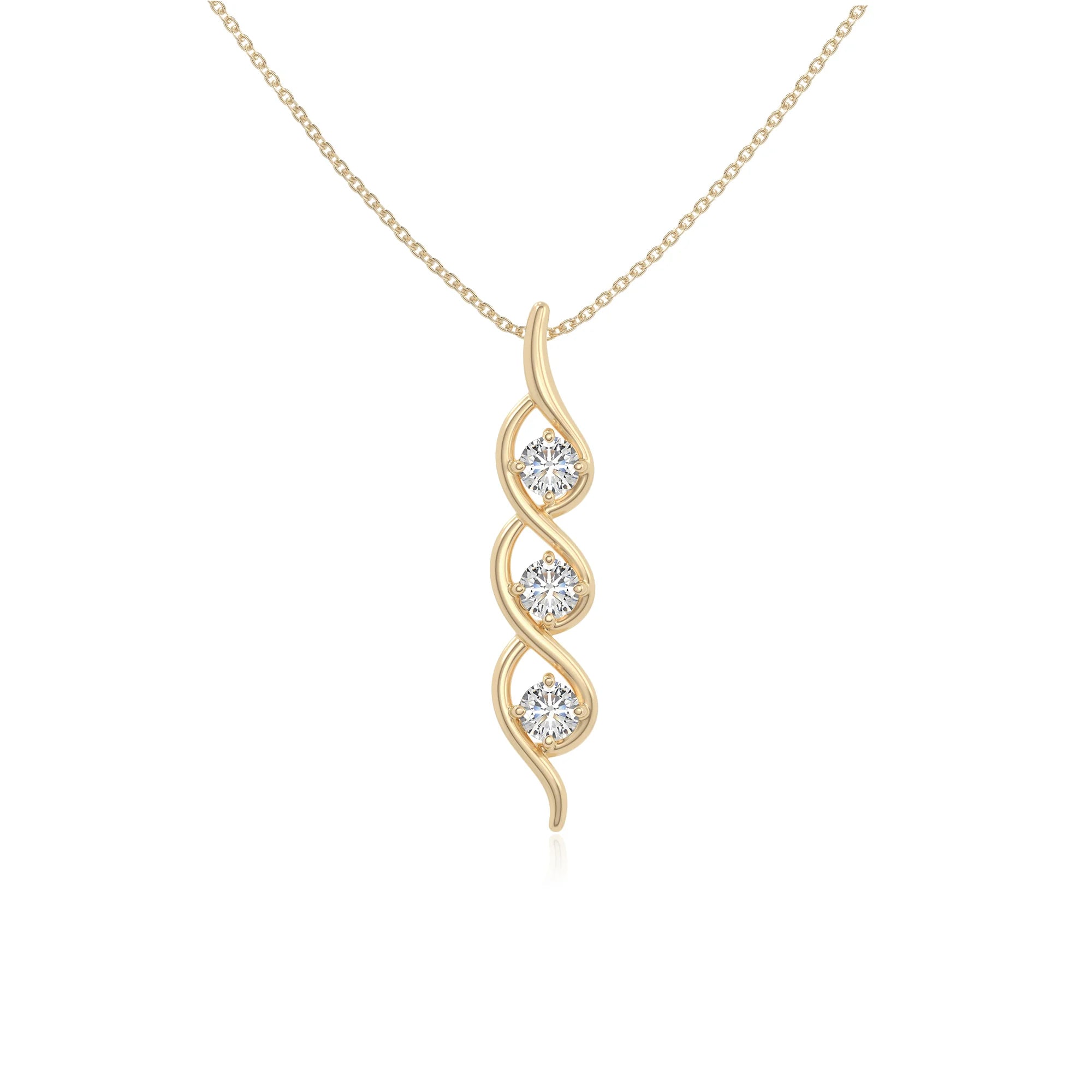moissanite 3 stone helix necklaces in yellow gold vermeil 