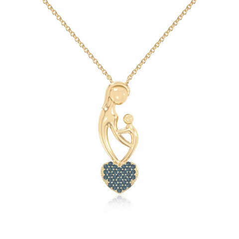 natural london-blue-topaz mother child heart necklaces in yellow gold vermeil 