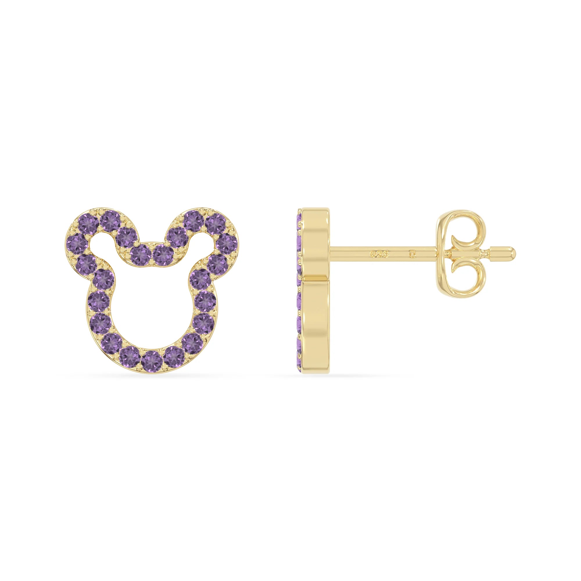 natural amethyst mouse stud earrings in yellow gold vermeil 