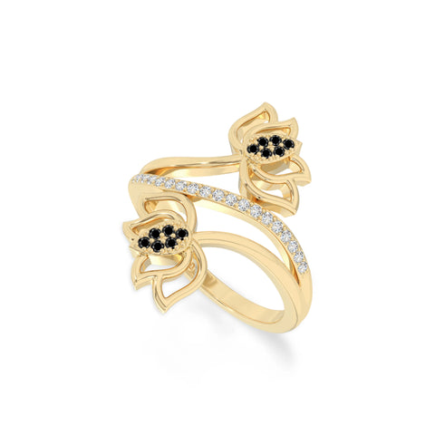 natural black onyx lotus blossom rings in yellow gold vermeil