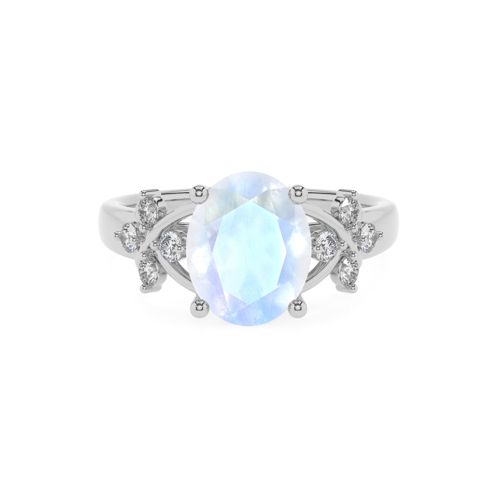 natural rainbow-moonstone oval criss cross solitaire engagement ring