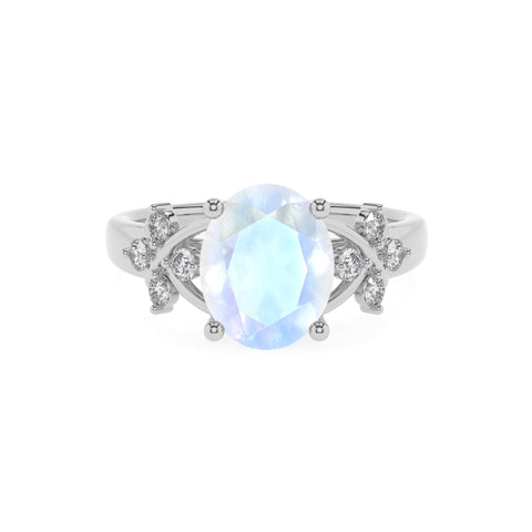 natural rainbow-moonstone oval criss cross solitaire engagement ring