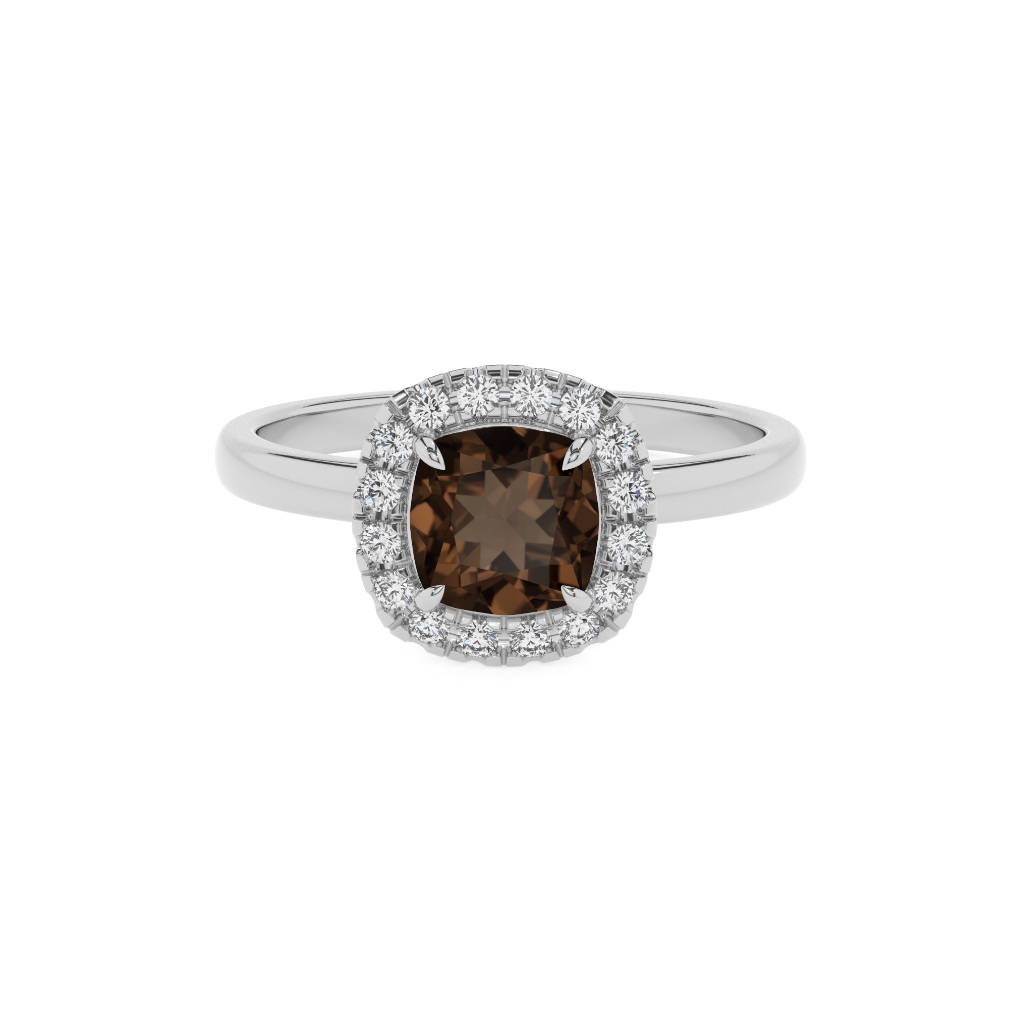 natural smoky-quartz cushion halo solitaire engagement ring