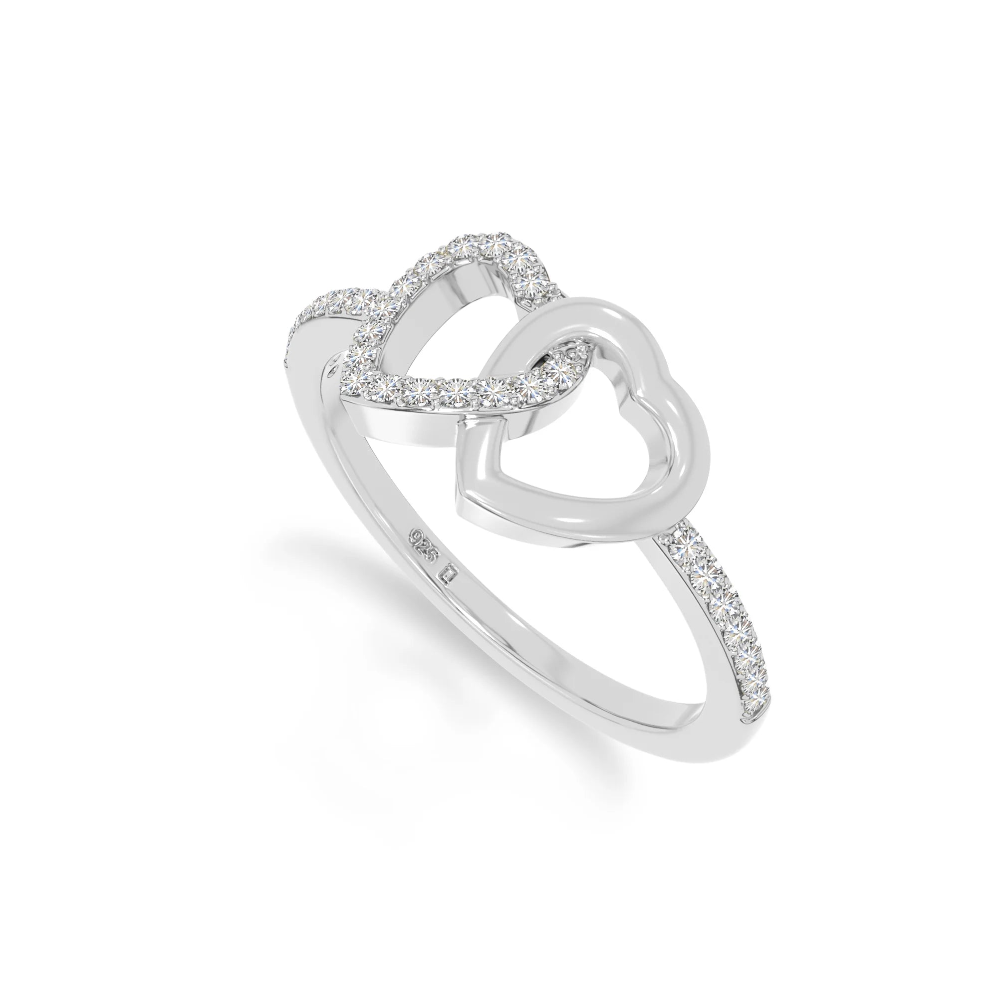 natural moissanite interlocking heart promise rings in sterling silver 
