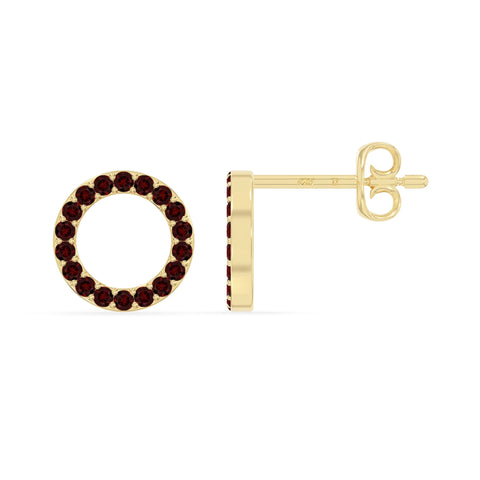 natural garnet circle stud earrings in yellow gold vermeil 