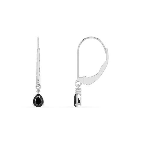 natural black onyx pear dangle earrings with moissanite 