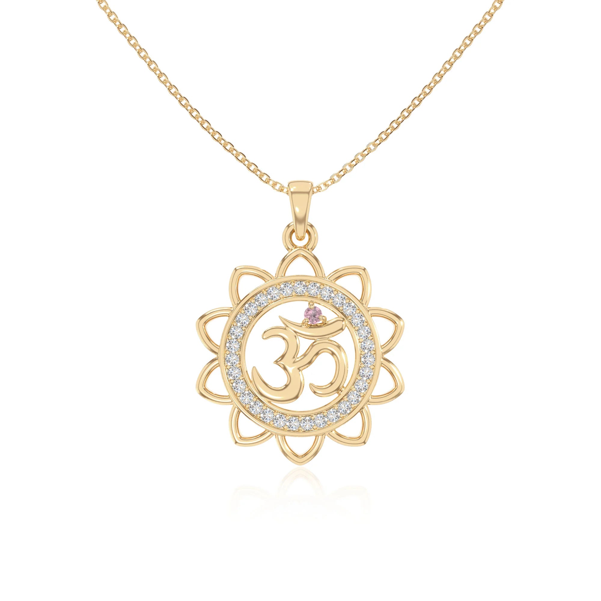 natural pink-tourmaline om symbol necklaces in yellow gold vermeil 