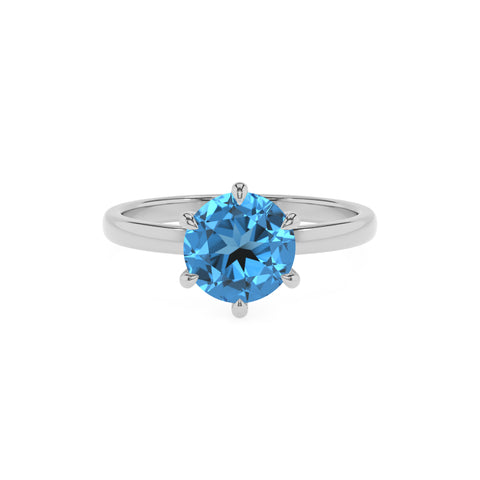 natural swiss blue topaz round solitaire engagement ring