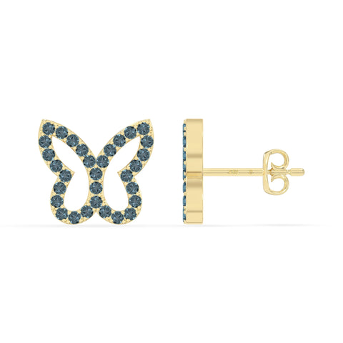 natural london-blue-topaz butterfly stud earrings in yellow gold vermeil 