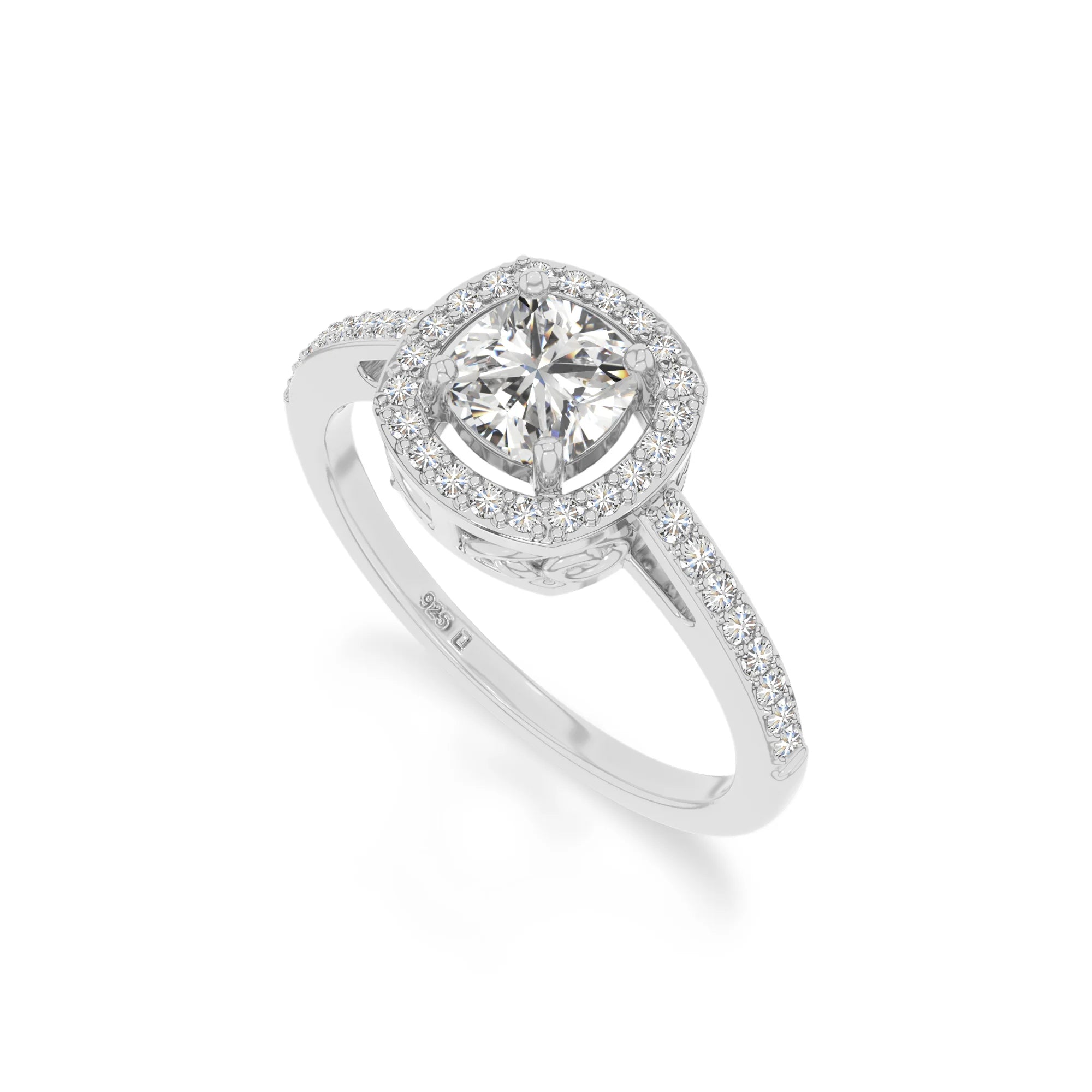 natural moissanite solitaire halo engagement rings in sterling silver 