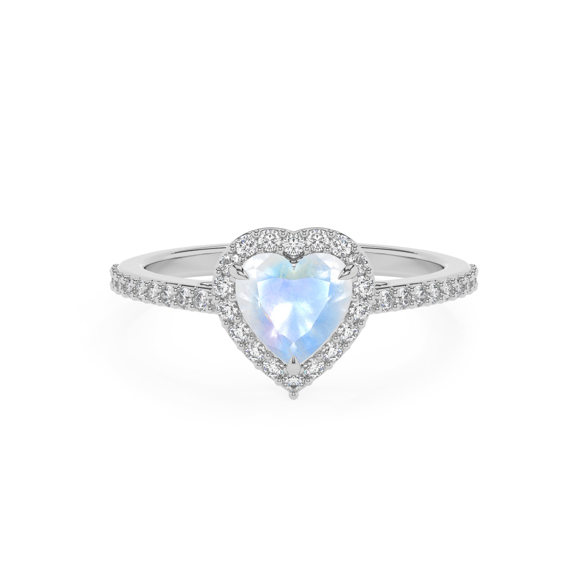 natural rainbow-moonstone heart half eterity halo solitaire engagement ring