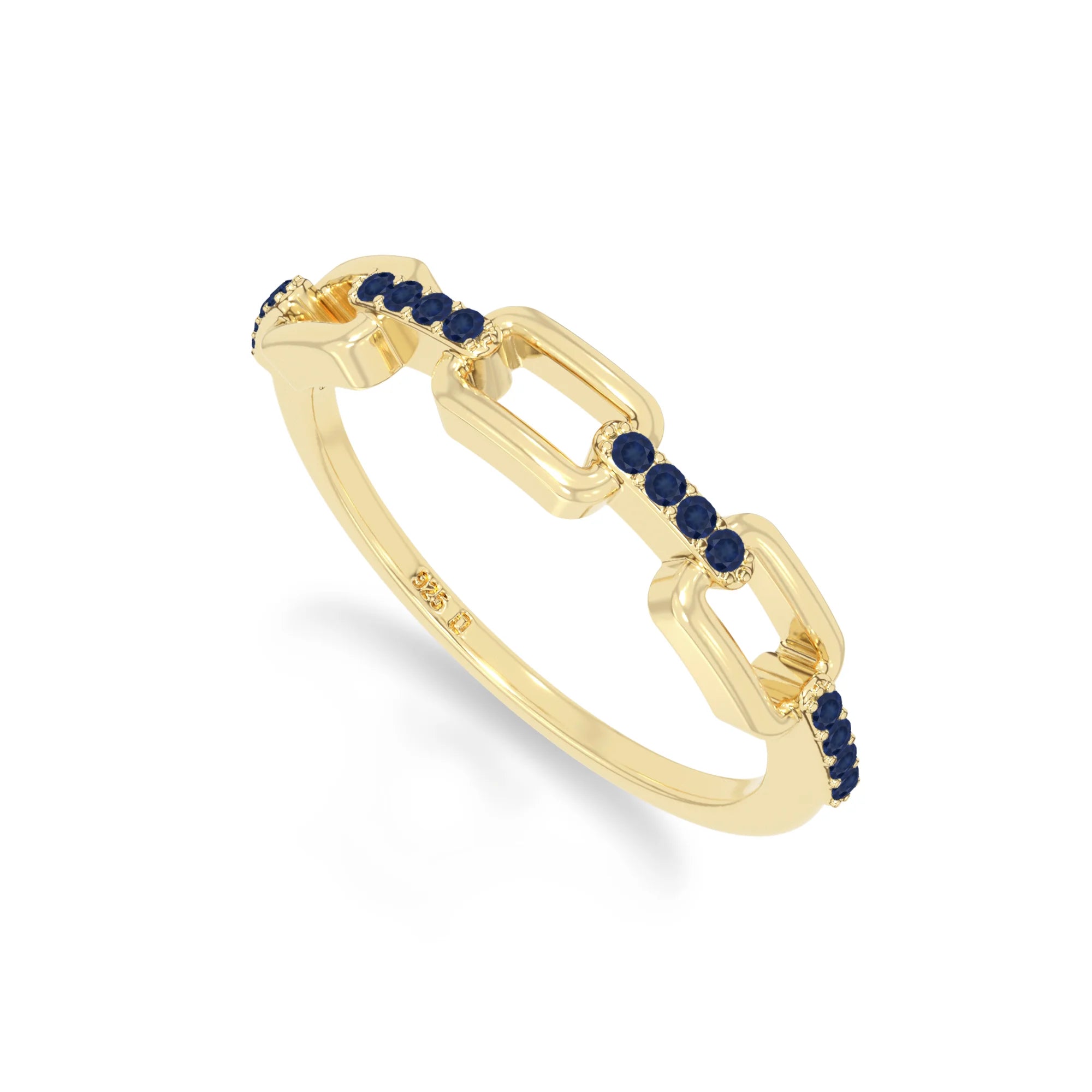 natural blue sapphire interlocking wedding band rings in yellow gold vermeil