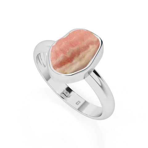 rhodochrosite rough shape stackable bezel-set ring