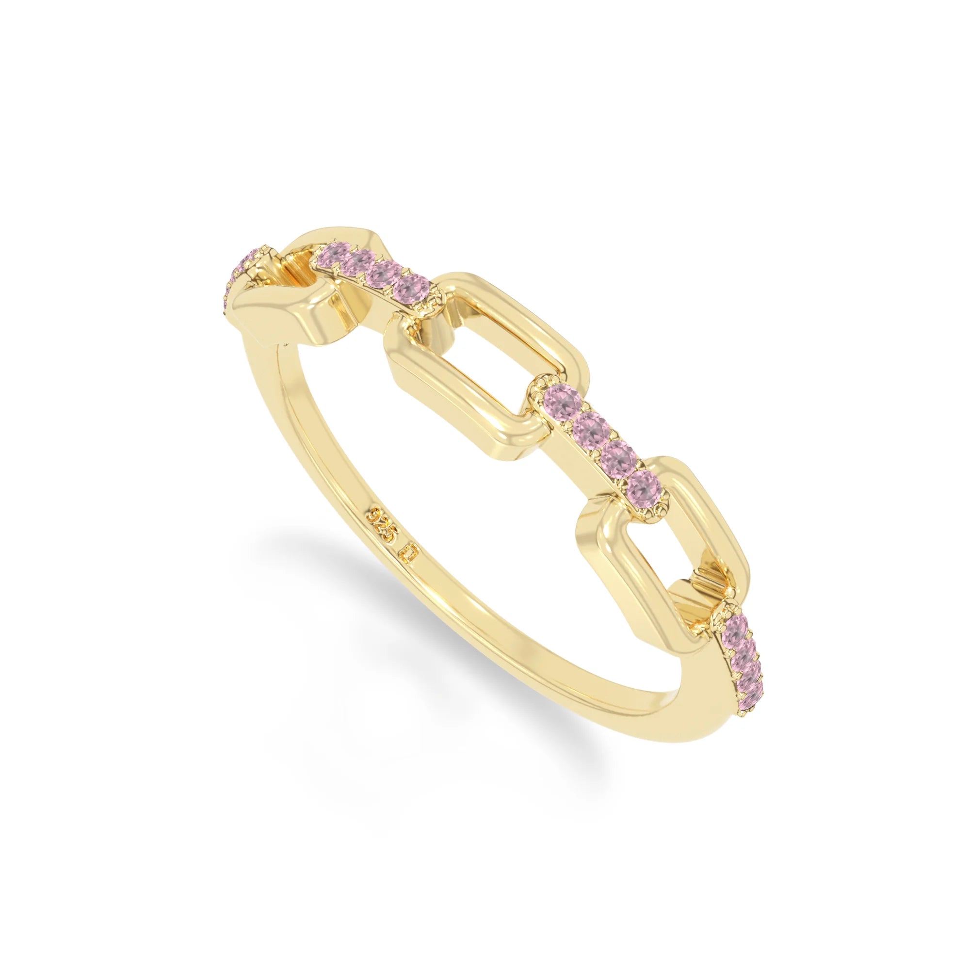 natural pink tourmaline interlocking wedding band rings in yellow gold vermeil