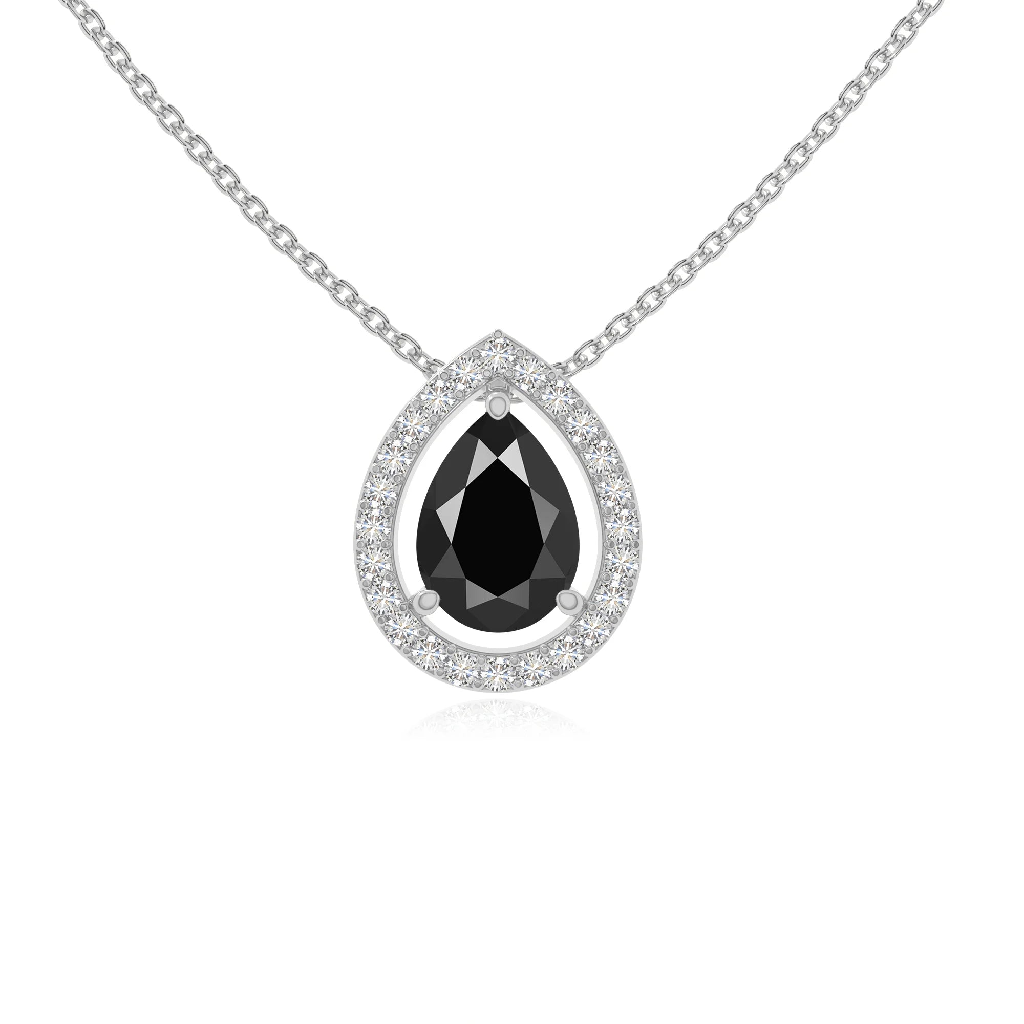 natural black-onyx solitaire halo necklaces in sterling silver 