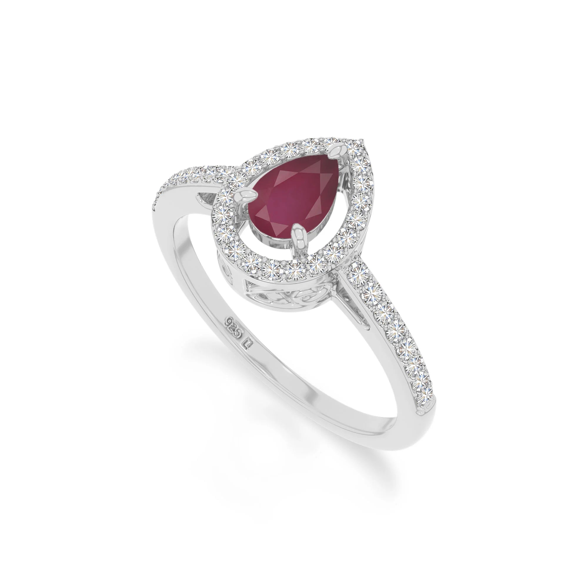 natural ruby solitaire halo engagement rings in sterling silver 