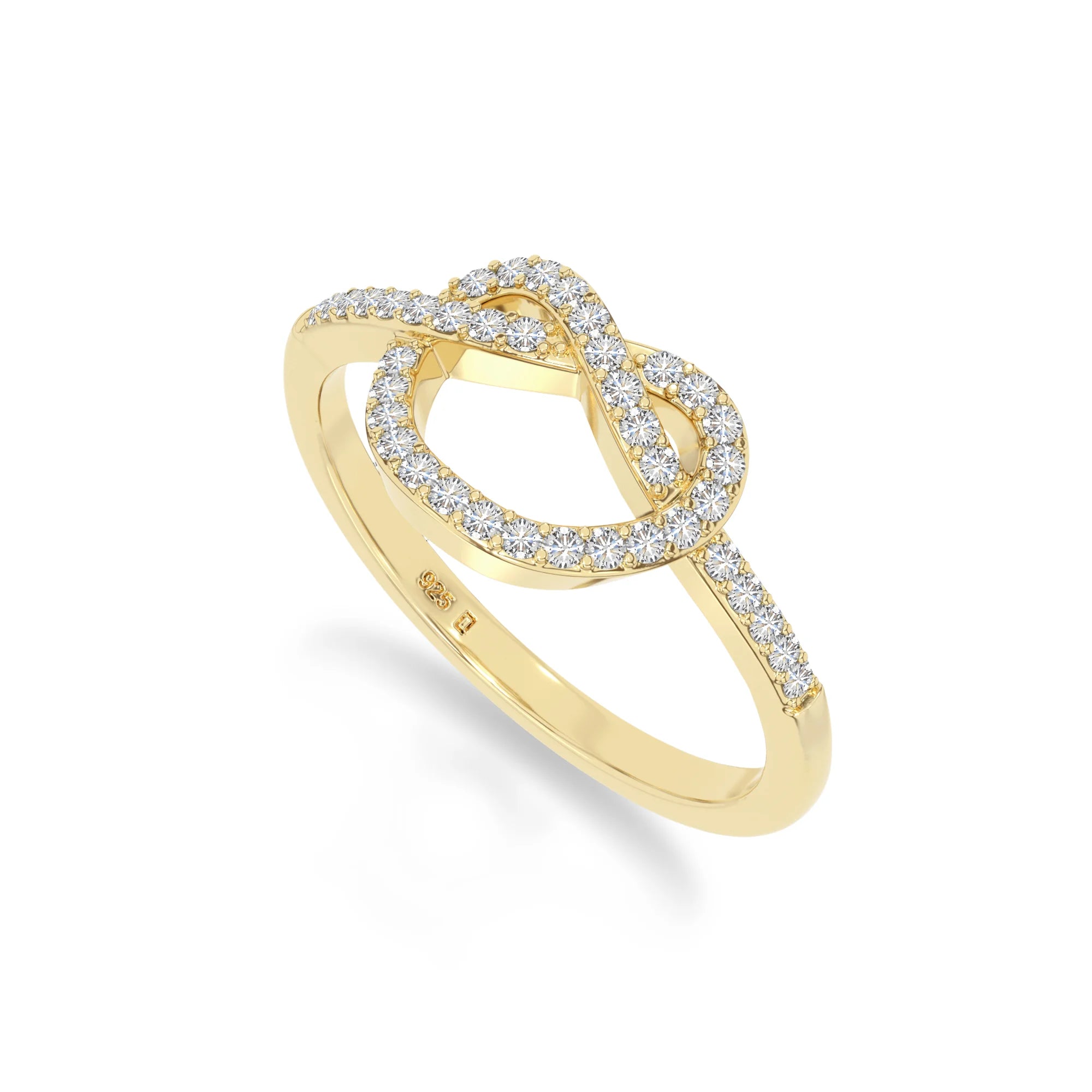 natural moissanite infinity knot promise rings in yellow gold vermeil