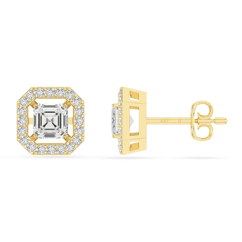 moissanite halo stud earrings in yellow gold vermeil 