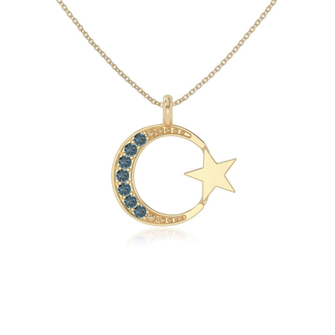 natural london-blue-topaz moon & star necklaces in yellow gold vermeil 