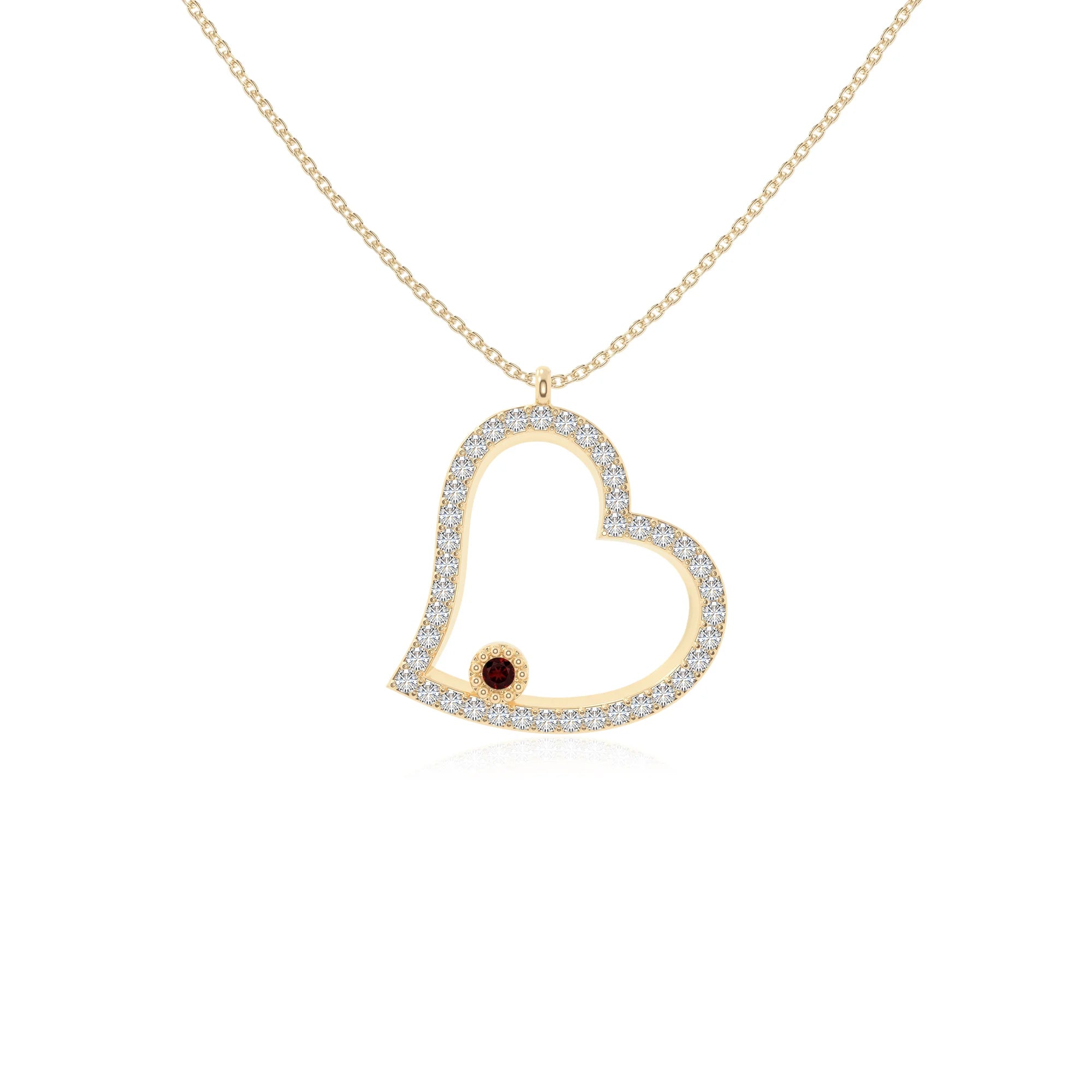 natural garnet heart necklaces in yellow gold vermeil 