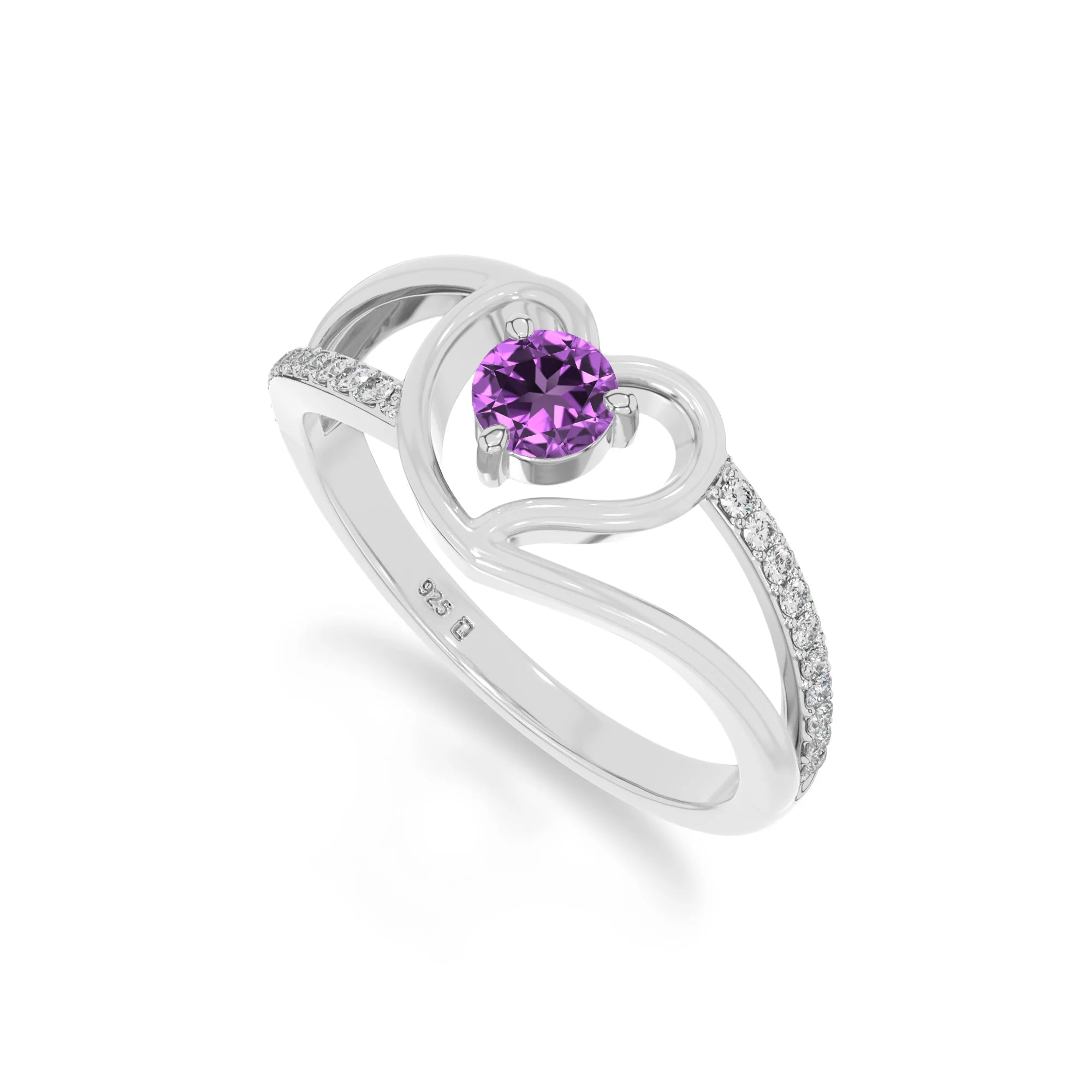 natural amethyst heart promise rings in sterling silver 