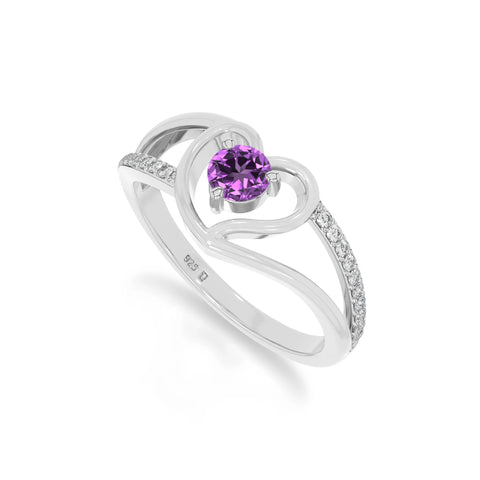 natural amethyst heart promise rings in sterling silver 