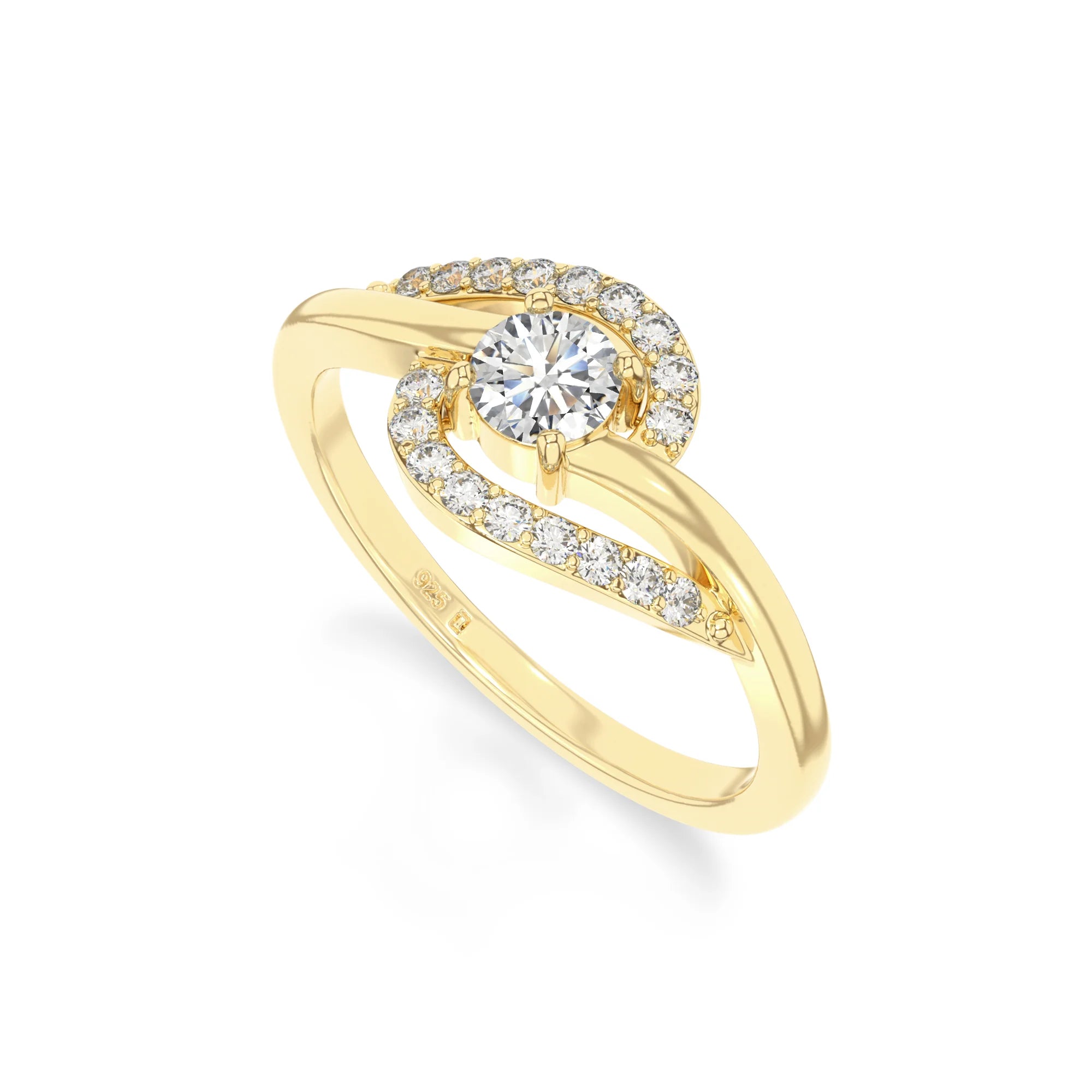 natural moissanite infinity solitaire rings in yellow gold vermeil
