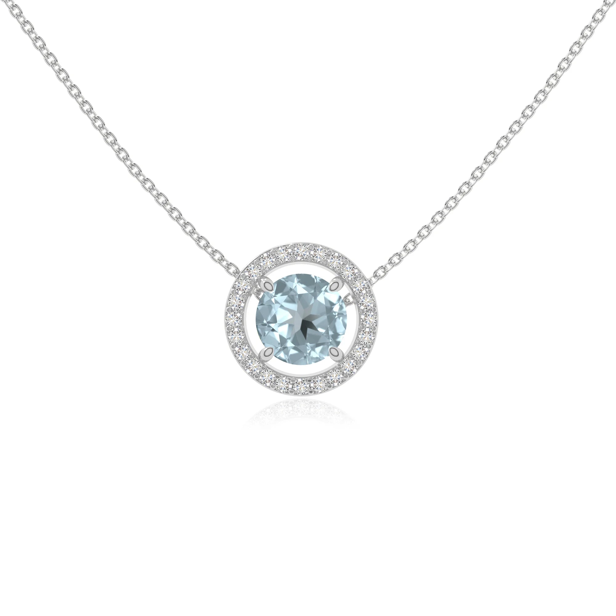 natural aquamarine solitaire halo necklaces in sterling silver 
