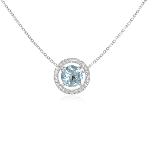 natural aquamarine solitaire halo necklaces in sterling silver 
