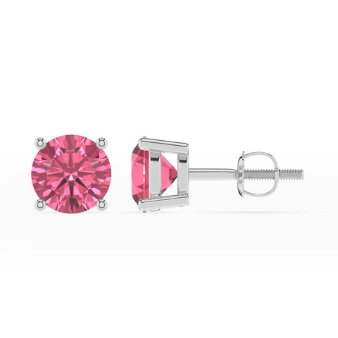 natural pink tourmaline round stud earrings 