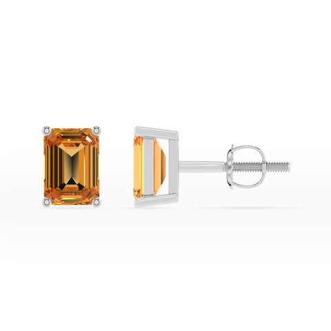 lab grown citrine emerald cut stud earrings 