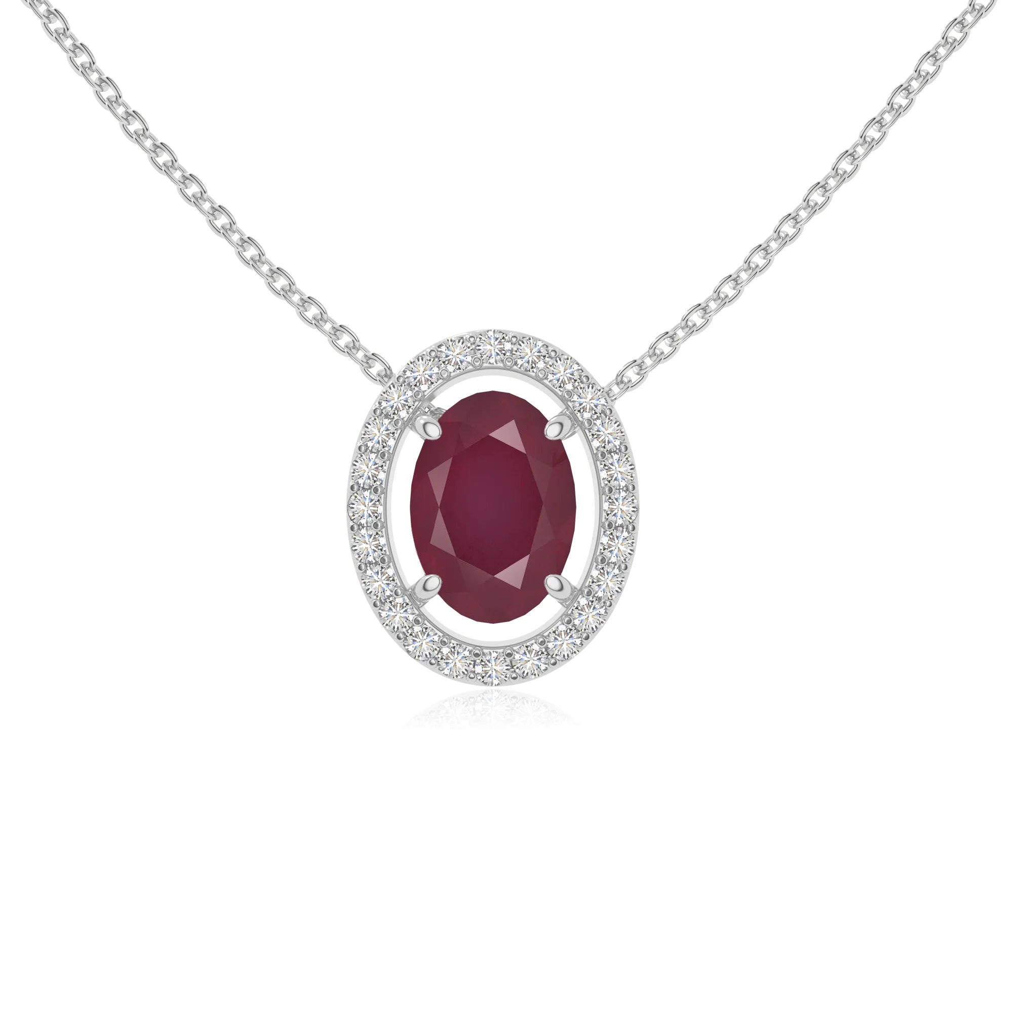 natural ruby solitaire halo necklaces in sterling silver 