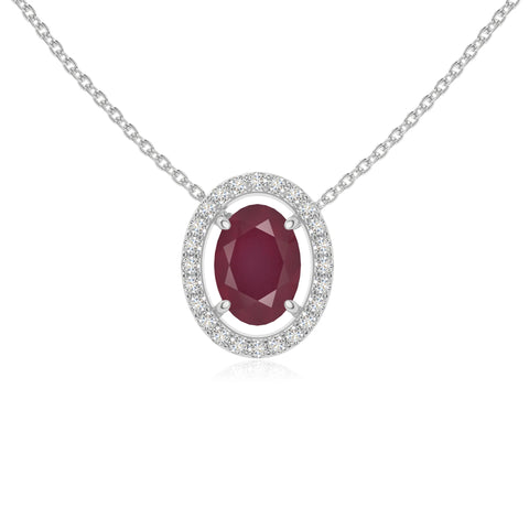 natural ruby solitaire halo necklaces in sterling silver 