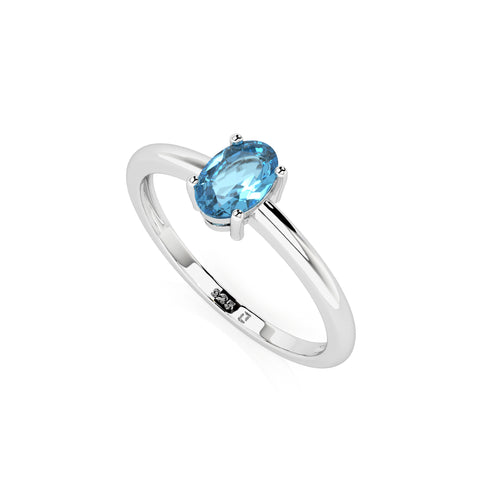 swiss blue topaz oval cut stackable prong-set ring