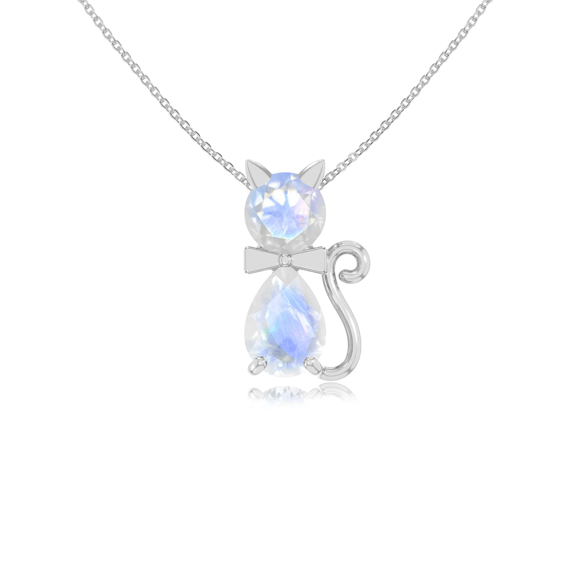 rainbow moonstone cat necklaces in sterling silver 