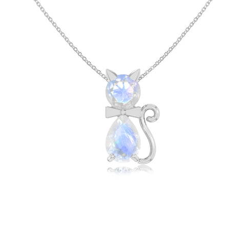 rainbow moonstone cat necklaces in sterling silver 