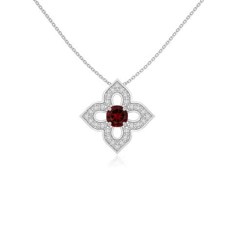 natural garnet 4 petal flower necklaces in sterling silver 