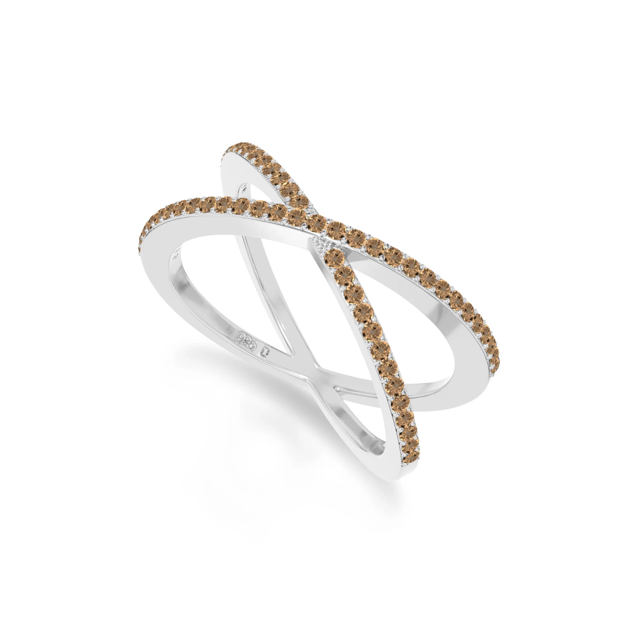 natural citrine criss cross band rings in sterling silver 